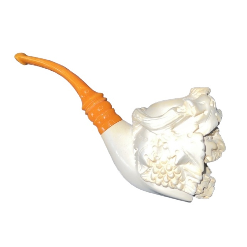 HAND CARVED MEERSCHAUM PIPE GREEN MAN / PIRATE VINTAGE WITH CUSTOM CASE.